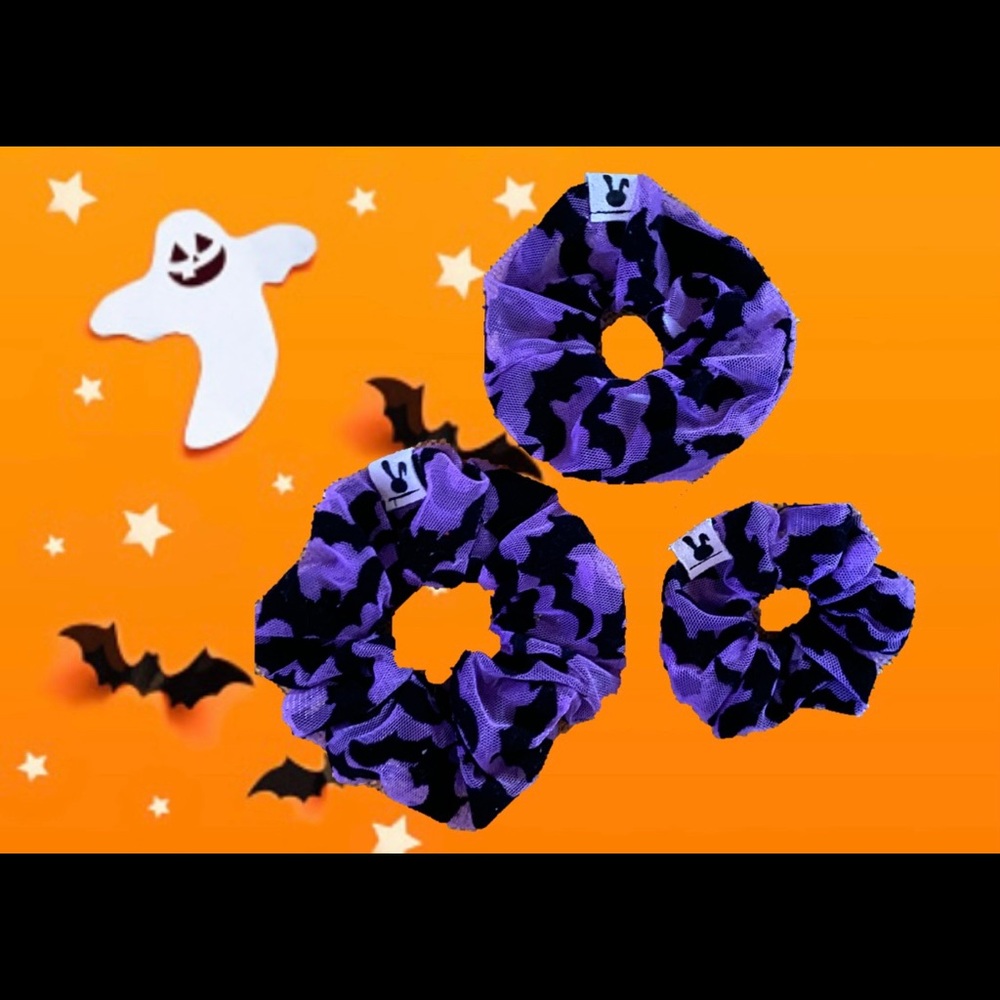 LARGE Halloween purple velvet bat scrunchies